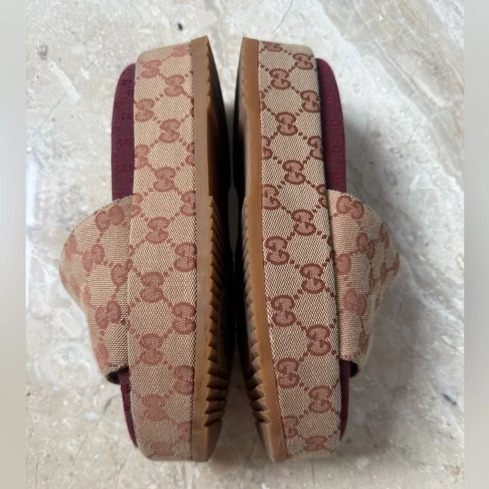 Gucci Angelina GG Canvas Flatform Slide Sandals Size 37 w/ Box - Picture 7 of 16